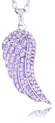 Morella Damen Halskette Engelsflügel mit Zirkoniasteinen Flieder und Samtbeutel