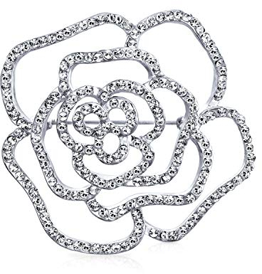 Grande Déclaration De Mode Épingle À Foulard De Mariage En Forme De Fleur De Rose Pavée Épingle À Foulard Pour Femmes Argenté Laiton Plaqué Rhodium