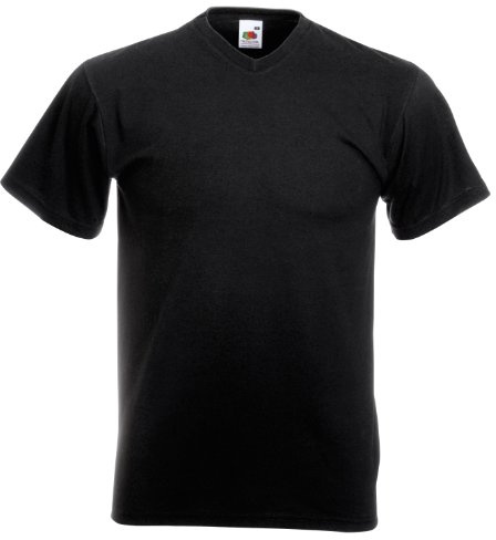 Fruit of the Loom Mens Valueweight V-Neck, Short Sleeve T-Shirt (XL) (Black)