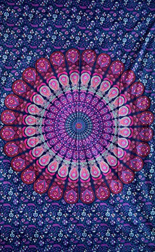 Mandala Bohemian Psychedelische Filigrane Blumenmuster indische Bedspread Tapestry 54x84 Zoll, (140cmsx215cms) Rosa