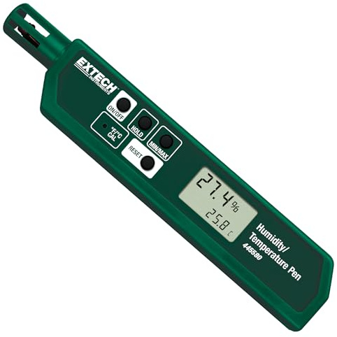 Extech Feuchte/Temperatur-Stift, 1 Stück, 445580 | Schneller Reaktionssensor, Min/Max-Speicher, Taschenhygrometer, HLK/Labore/Lager, Innenraumluft