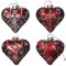Set of 4 Red Glass Heart Christmas Decorations D687