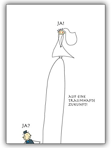 1 Hochzeitskarte: Lustige Hochzeitskarte mit Brautpaar Ja? Ja!: Auf eine traumhafte Zukunft! • edle Klappkarte mit Umschlag innen blanko