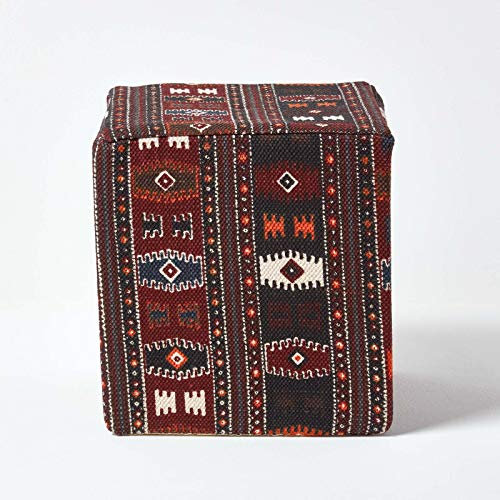 Homescapes Design Sitzwürfel Fußhocker Kilim Pouff mit traditionellem Kilim Muster