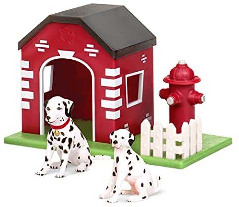 Terra Feuerwehr Hundehütte 3-teilig Spielzeug Set – 2 Dalmatiner, Hundehaus und Feuerhydrant –Tierfiguren und Zubehör Spielzeug für Kinder ab 3 Jahren
