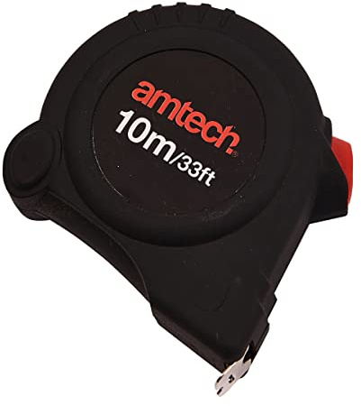 Amtech 10m Self Locking Measuring Tape, 25mm Blade with Slide Button and Belt Clip, Ideal for Trade, Surveying and Large-Scale Measuring Tasks.