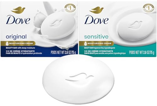 Dove Soap Beauty Cream Bar Gentle Cleanser for Softer and Smoother Skin with 1/4 Moisturizing Cream White More Moisturizing than Bar Soap, 135g, 12 Bars