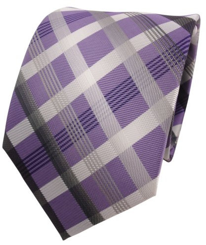 Designer Krawatte lila silber grau anthrazit kariert - Schlips Binder Tie
