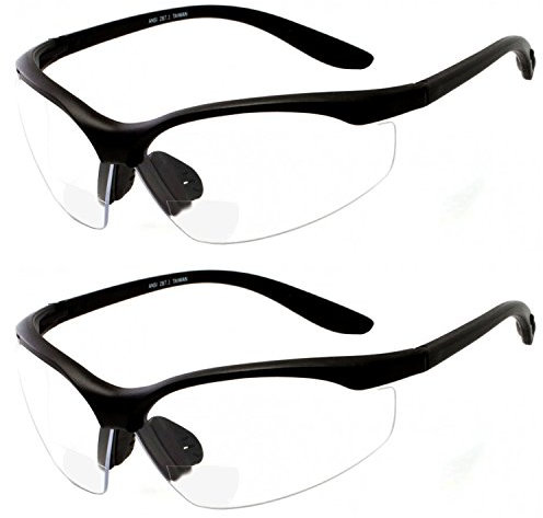 grinderPUNCH 2 Pair Safety Glasses ANSI Z87 Impact Resistant Non-Slip Wrap Around Clear Lens Bifocal Reading Glasses Diopter/+2.00