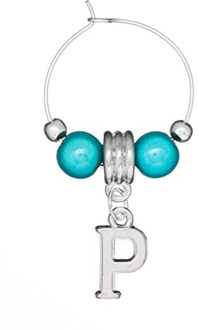 Libby's Market Place Personalised Silver Plated Letter P Wine Glass Charm on a Gift Card