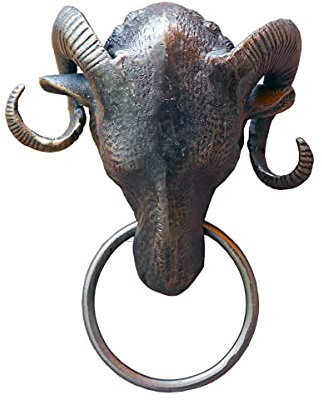 Antike Fundgrube Türklopfer Widder aus Gusseisen in Bronzeoptik | Türklingel Türglocke| H: 38 cm (2124)