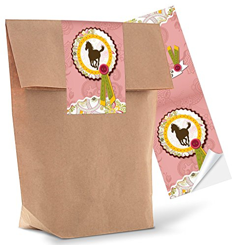 Logbuch-Verlag 10 kleine Geschenktüten mit Pferd Sticker rosa Verpackung für Mitgebsel & Geschenke Reiterhof Mädchen Geburtstag 14 x 22 x 5,6 cm