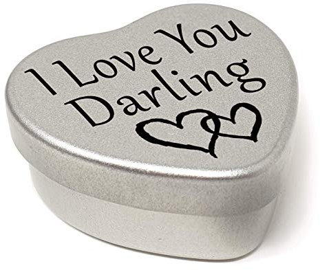 Perfect Way to Say I Love You. Beautiful Mini Silver Heart Tin with Sweets, Present to say I Love You. Tin Size 45mm x 45mm x20mm. (I Love You Darling)