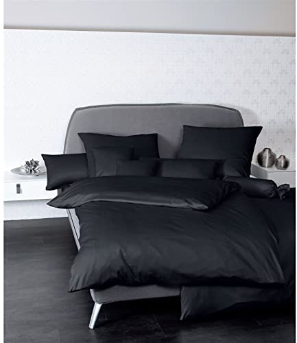 Janine Kissenbezug Mako Satin Kissenhülle Uni Colors 40 x 60 cm schwarz