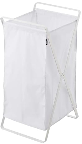 Yamazaki 2484 TOWER Wäschekorb, weiß, Stahl/Polyester/Polypropylen, minimalistisch, 30 x 36 x 64 cm