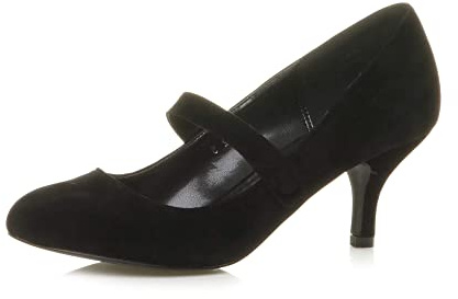 AJVANI Womens Ladies Low Medium Heel Mary Jane Strap smart Work Party Evening Court Shoes Size