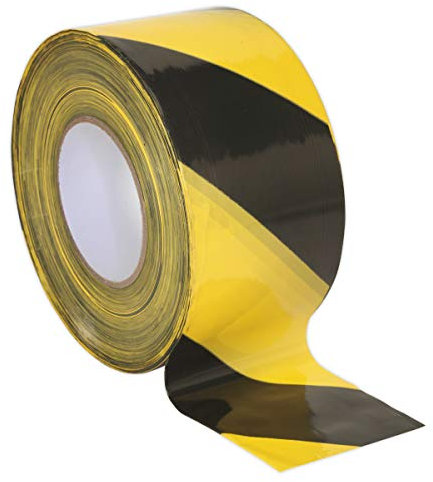 Sealey Btby Hazard Warning Barrier Tape 80Mm X 100Mtr Black/Yellow Non-Adhesive