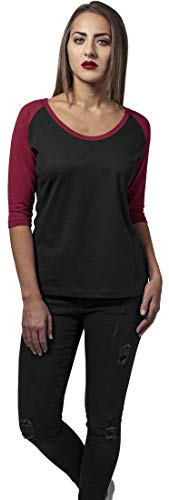 Urban Classics Damen Ladies 3/4 Contrast Raglan Tee T-Shirt, Mehrfarbig(blk/burgundy), L (1er Pack)
