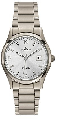 Dugena Damen-Armbanduhr 4460332 Semper, Quarz, silbernes Zifferblatt, Titangehäuse, Mineralglas, Titanarmband, Drückerfaltschließe, 5 bar