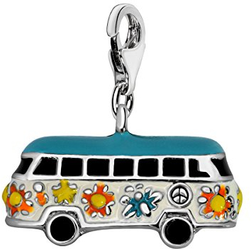 Quiges Charms Anhänger Versilbert Hippie Bus Versilbert Damen Schmuck für Bettelarmband
