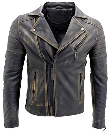 Infinity Croce Nera Zip Brando Annata Pelle Chiodo Uomo S