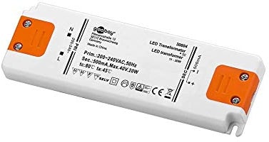 Goobay 30604 Dimmbarer LED Transformator 230V auf 40V – Konstantstromquelle 500 mA CC - LED Niedervolttrafo für LED Beleuchtungen – Gesamtlast bis 20 W – 154 x 50 x 15 mm