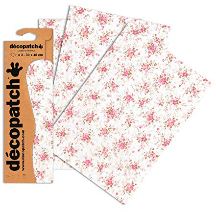 Clairefontaine C570O Decopatch Papier, 3er Pack Rosa und Weißen Streublümchen