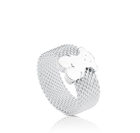TOUS Ring aus Sterlingsilber für Damen mit Bärenmotiv 0,7 cm und Größe 14, auffällig und vielseitig, Kollektion Icon Mesh