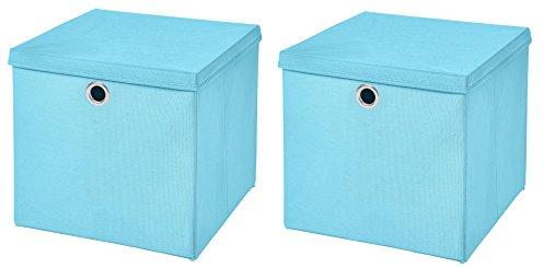 2 Stück Faltbox Hellblau 28 x 28 x 28 cm Aufbewahrungsbox faltbar mit Deckel