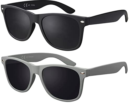 La Optica B.L.M. Herren Sonnenbrille UV400 CAT 3 Damen Unisex Retro Vintage - Party Festival Set Gummiert Grau (Gläser: Grau Schwarz)