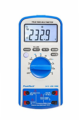 PeakTech P 3415 3415 – TRUE RMS Digital Multimeter 6000 Counts mit USB, Durchgangsprüfer, Temperatur und Autorange - Cat III 1000V/ CAT IV 600V