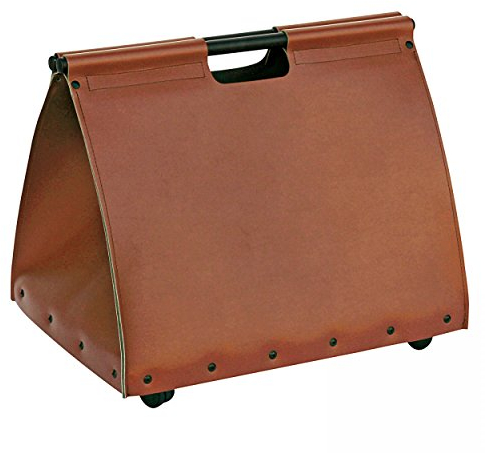 Kamin Holzkorb regeneriertes Leder braun mit Rollen 52x45x38 cm