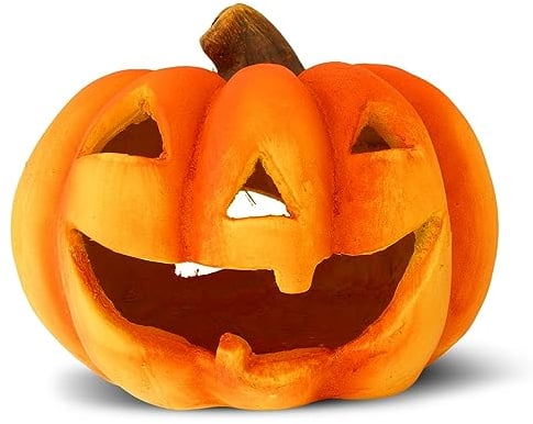 XXL Kürbis-Laterne als Halloween-Deko LED Windlicht in 27x23 cm - Großer Jack-O-Lantern Deko-Kürbis als gruselige Wohnzimmer-Deko - Teelicht-Halter als Herbst-Deko innen und Draußen im Garten