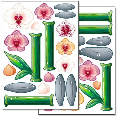 WANDKINGS Bunte Orchideen Wandsticker Set, 36 Aufkleber, 2 DIN A4 Bögen, Gesamtfläche 60 x 20 cm