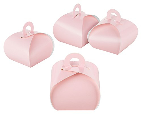 itenga 50x GeschenkBox Schachtel mit Griff rosa aus KraftKarton zum Befüllen (Gastschenk, Hochzeit Taufe Geburt Kommunion Konfirmation)