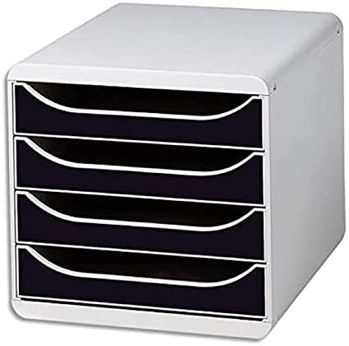 Exacompta 310014D Premium Ablagebox mit 4 Schubladen für DIN A4+ Dokumente. Belastbare Schubladenbox mit hoher Kapazität für mehr Platz auf dem Schreibtisch Big Box Office Grau|Schwarz