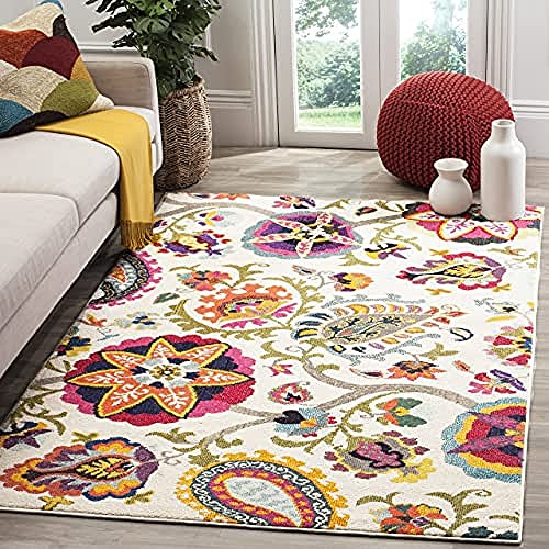 SAFAVIEH Monaco Collection Accent Rug - 3' x 5', Ivory & Multi, Boho Floral Design, Non-Shedding & Easy Care, Ideal for High Traffic Areas in Entryway, Living Room, Bedroom (MNC229A)