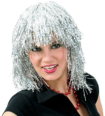 KarnevalsTeufel Starlight Lametta Perücke Bobb kurzhaar Pony Folie Einheitsgröße (Silber)