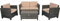 Rattan Loungeset Jazz Alu-Gestell geflammt-braunes Geflecht, Tisch mit Glasplatte