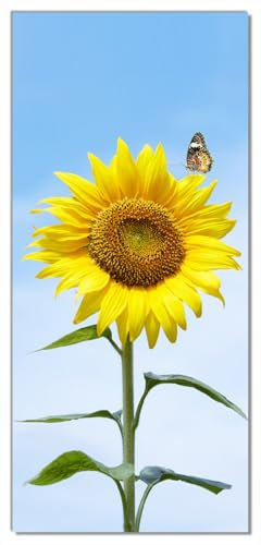 Wallario Selbstklebende Türtapete Sonnenblume mit Schmetterling - Türposter 93 x 205 cm Abwischbar, rückstandsfrei zu entfernen