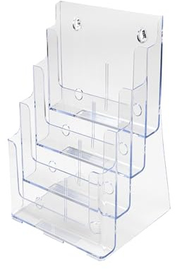 Deflecto 4 Tier 4 Pocket A4 Portrait Multi-Tiered Literature Holder - Multiple Pocket Magazine File Holder - Book Stands For Display - Magazine Holder - Wall Organiser Magazine Rack - Leaflet Holder