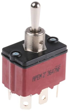 APEM Hebelschalter, 2 x (On)/Off/(ON), 3647NF/2250 V/AC, 6 A, Momentan/0/Momentar, 1 Stück