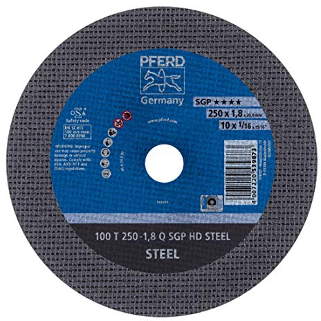 PFERD 539873 Trennscheiben für Stationären Einsatz, Spezial-linie SGP, Heavy Duty, Hd Steel, Arbeitshöchstgeschwindigkeit 100 M/S, Gerade Ausführung T, Form 41, 250mm x 1.8mm
