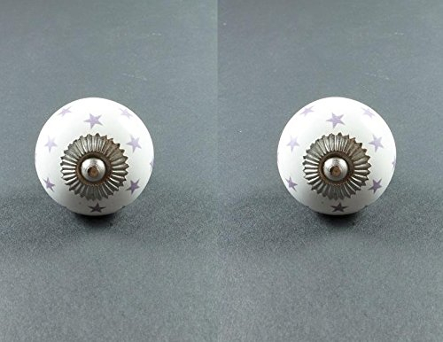AS4HOME Möbelknopf - Möbelknauf Stars Sterne Weiß Lila Porzellan - 2 Stück