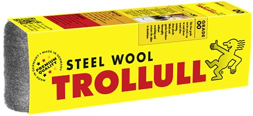 Trollull Stahlwolle, 200 g, fein 00, kann verwendet werden, um Holz, Kunststoffrollos und Gartenmöbel zu bearbeiten und Aluminium zu polieren