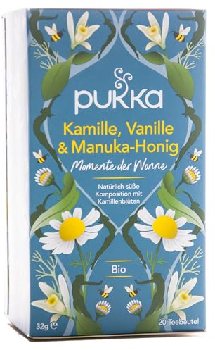Pukka | Bio Kräutertee Kamille, Vanille & Manuka-Honig | Kamille, Vanille, Manuka-Honig und Fenchel | Tee für Momente der Gelassenheit | 1er Pack | 20 Teebeutel