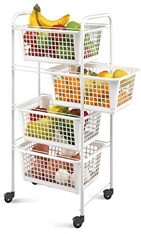 Metaltex MIAMI - Carro Multiuso con Ruedas, 4 Cestas Extraíbles. Color Blanco. 83x38x30 cm