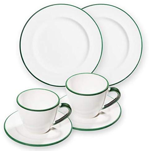 GMUNDNER KERAMIK Breakfast for two Gourmet Geschirrset Grüner Rand Geschirr, handgemacht in Österreich