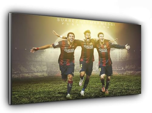 Kunstdruck auf Leinwand, Motiv: Barcelona Football Club Suarez Messi, Neymar, Panorama, 127 x 50,8 cm