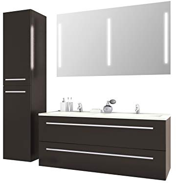 Jokey Sieper I Badmöbel Set Libato, Doppelwaschtisch mit Unterschrank 120 x 50 cm, Hochschrank und Badspiegel I Anthrazit